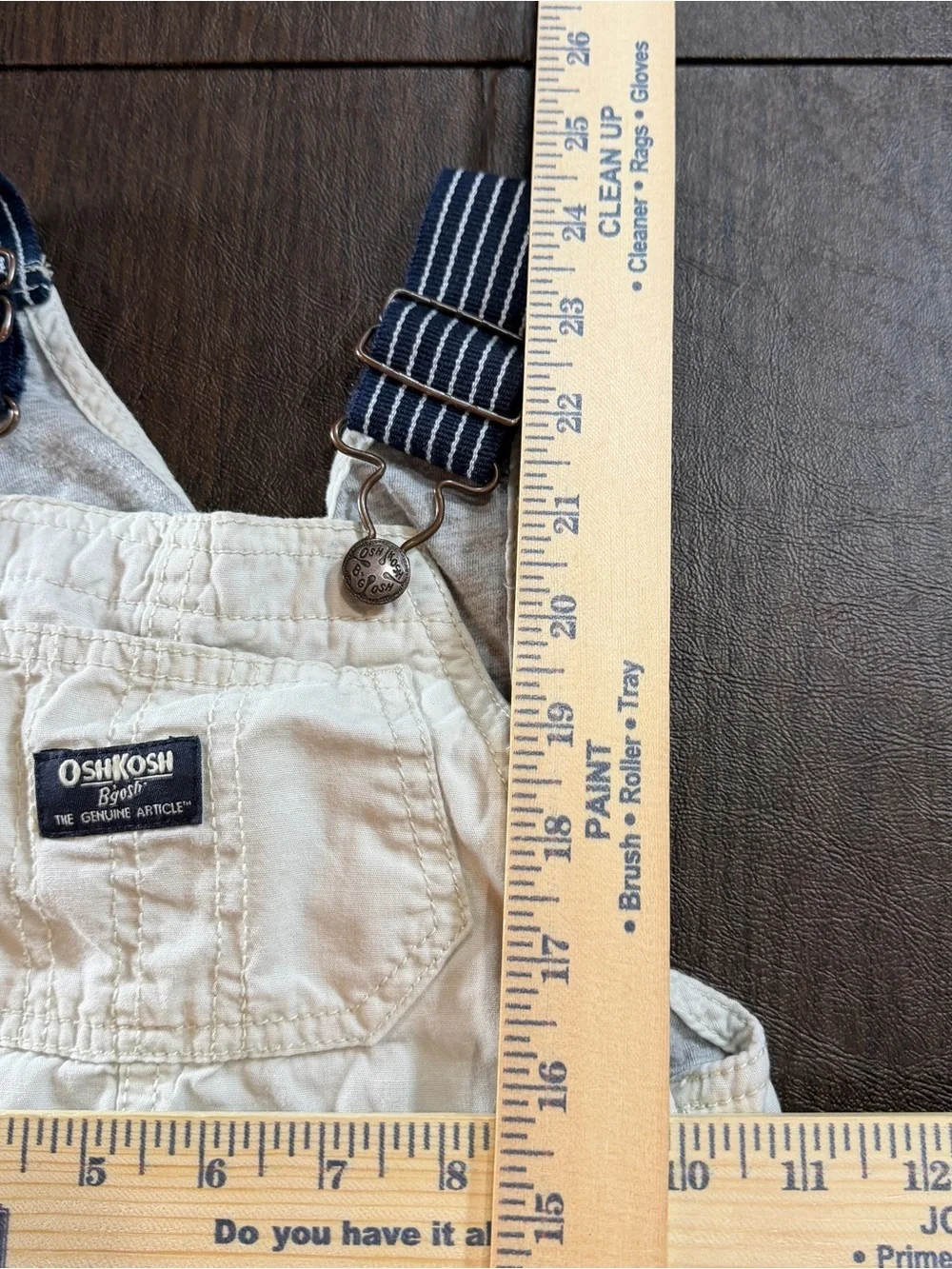 OshKosh B'gosh Vestback Cream Overalls with Navy Striped Straps Sz 2T